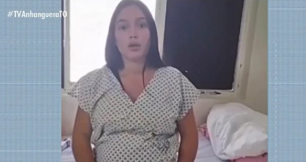 Evely Iasmim Silva Dias aguarda transferência para fazer cirurgia de gêmeas — Foto: Reprodução/TV Anhanguera