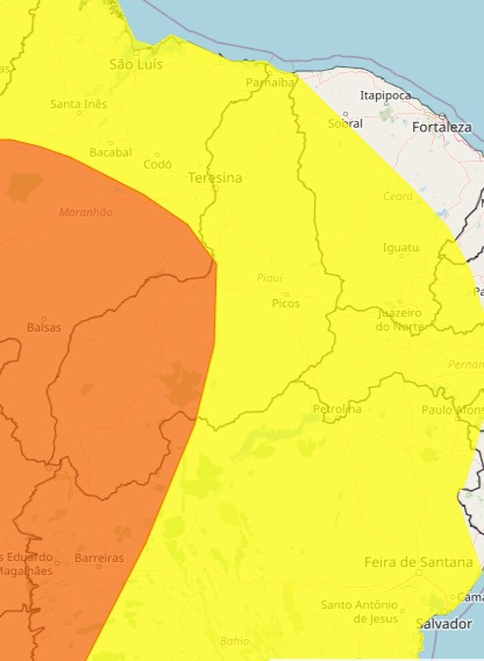 Piauí tem alertas amarelo e laranja para chuvas nesta sexta (9) — Foto: Foto: Reprodução/ Site Inmet