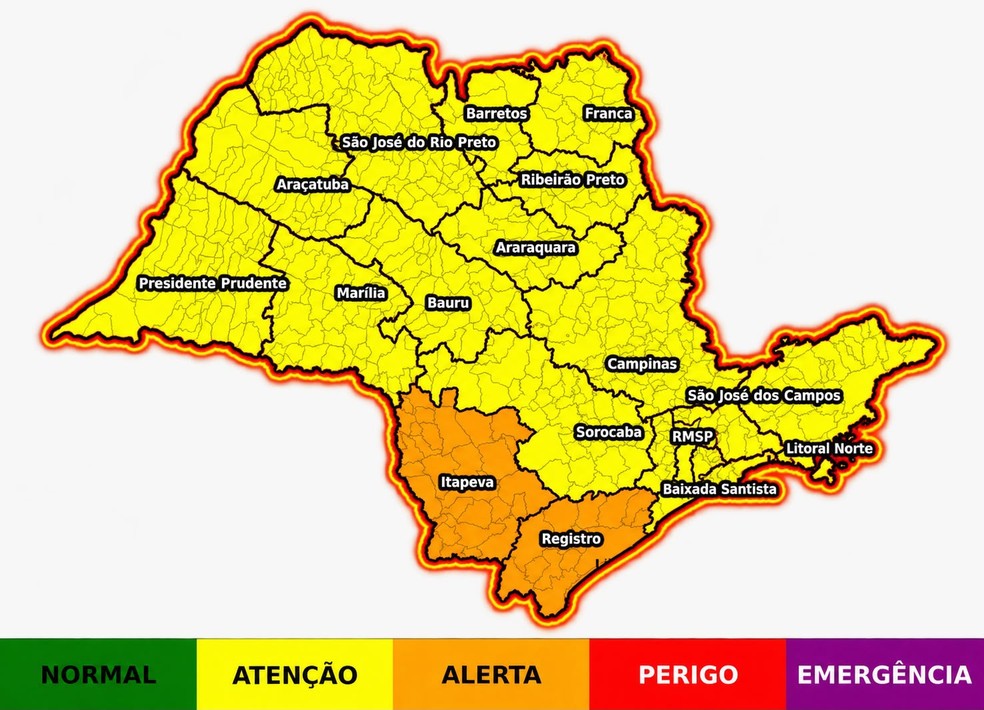 Defesa Civil emitiu alerta para o domingo (20) — Foto: Reprodução/Defesa Civil