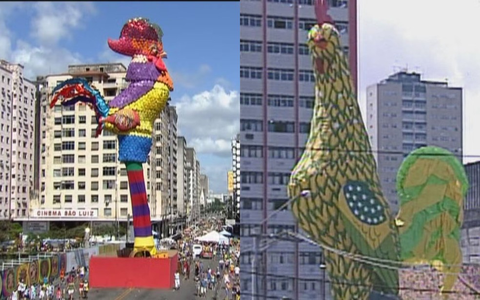 Galos Gigantes de 2010 e de 2000 homenagearam Copa do Mundo — Foto: Reprodução/TV Globo