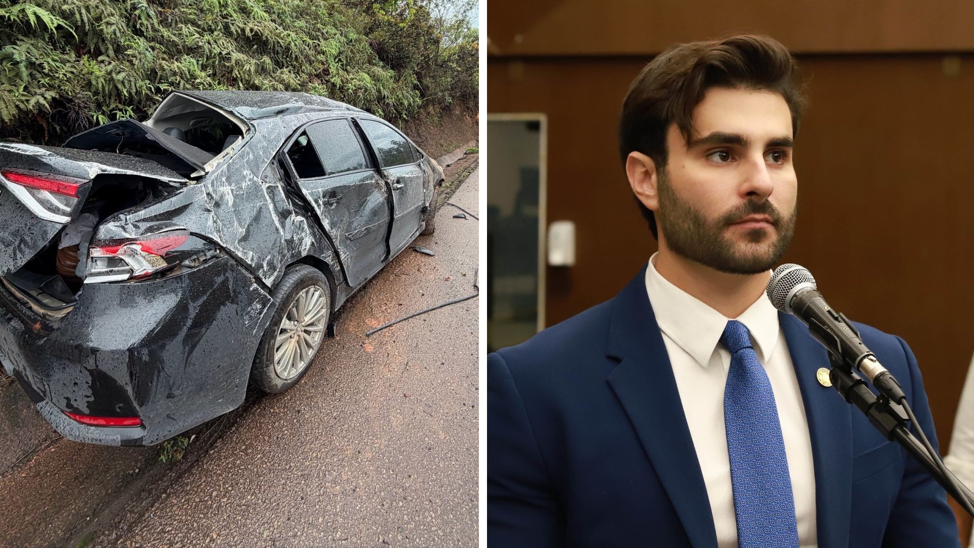 Carro de Pedro Rousseff capota na Fernão Dias; parlamentar e assessor tiveram ferimentos leves