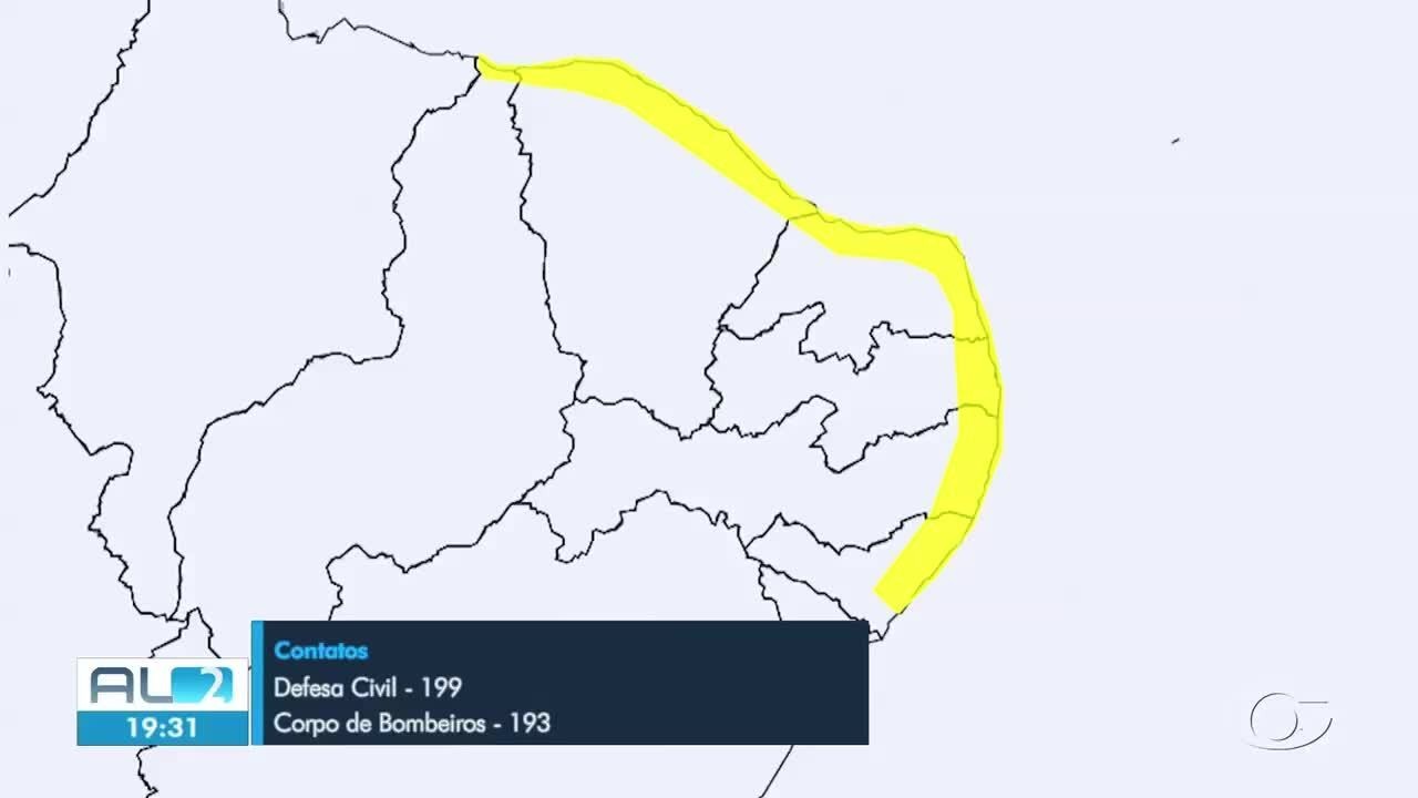 Inmet emite alerta de risco de chuvas intensas para Maceió e mais 44 cidades de Alagoas 