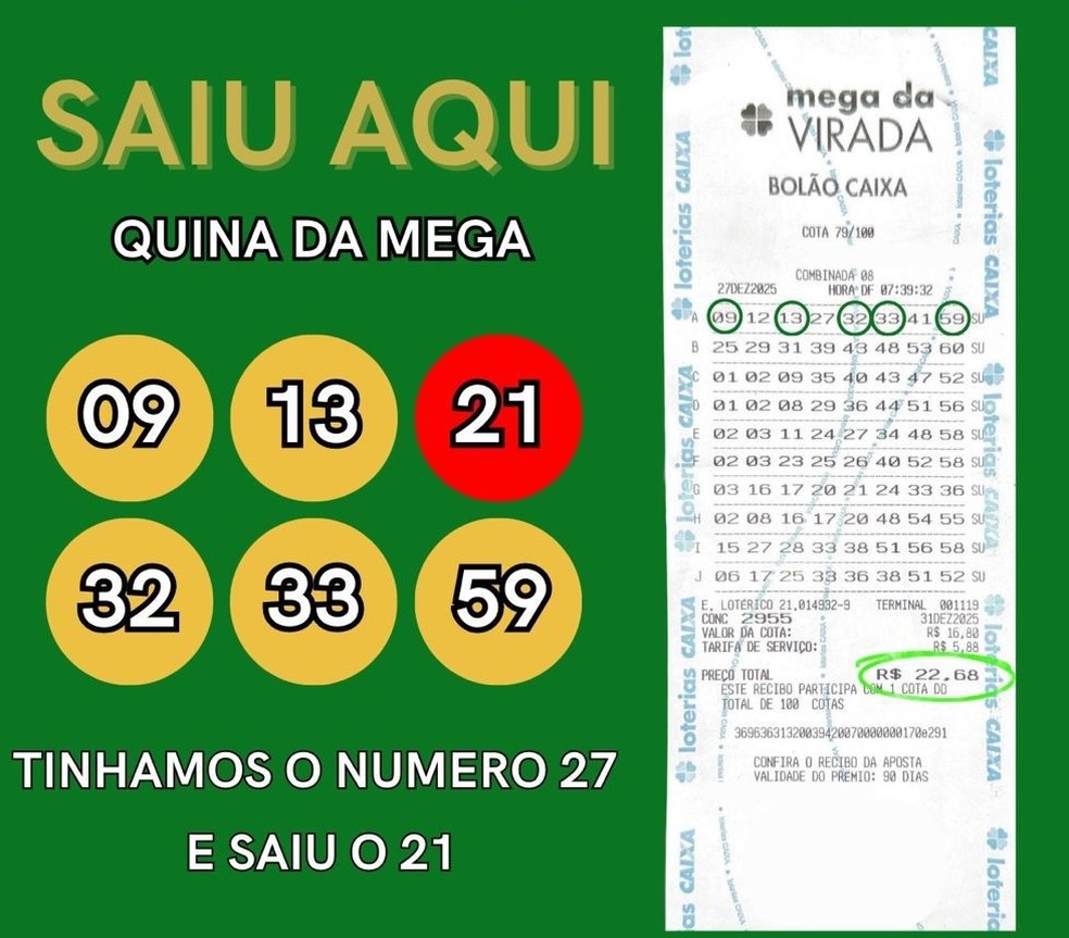 Três quinas foram registradas em mesma lotérica em Bauru — Foto: Paulo Arcolin/Arquivo pessoal