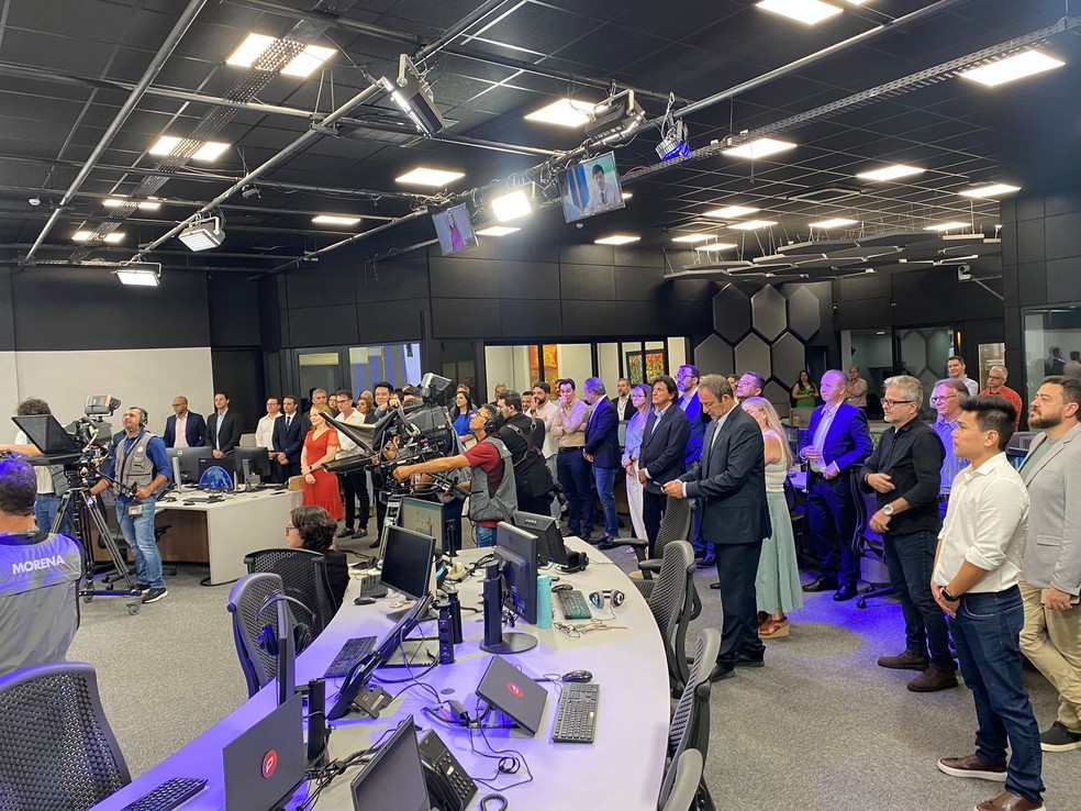 Festa de inauguração, na TV Morena — Foto: Rafaela Moreira/ g1MS