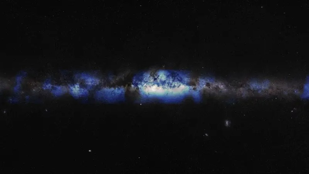 Esta imagem desfocada é da Via Láctea, mas é composta de partículas de neutrinos. — Foto: IceCube/NSF