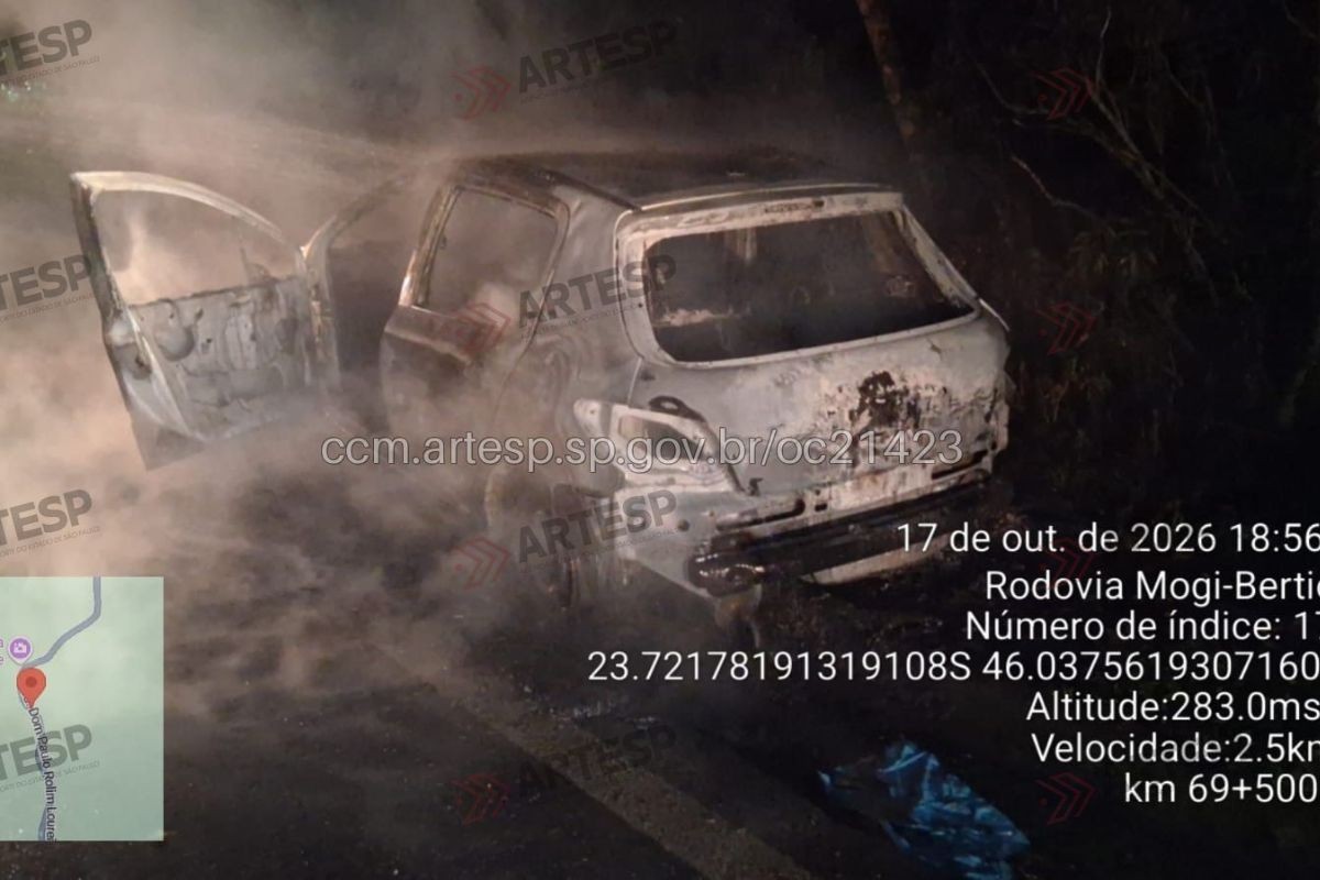 Incêndio em carro deixa uma pessoa ferida na rodovia Mogi-Bertioga, em SP