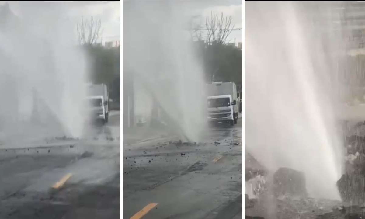 Vazamento forma chafariz em rua do Butantã, Zona Oeste de SP