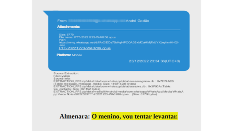 Pessoa não identificada diz que recebeu informações da polícia — Foto: Polícia Civil