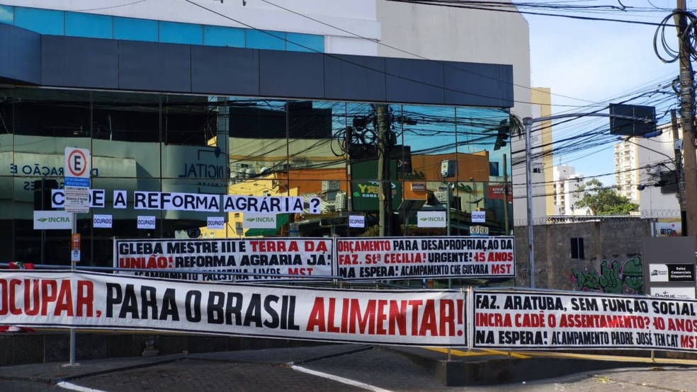 O movimento afirma que não há previsão para encerrar a ocupação e cobra respostas do governo federal sobre processos de reforma agrária em Mato Grosso. — Foto: Reprodução