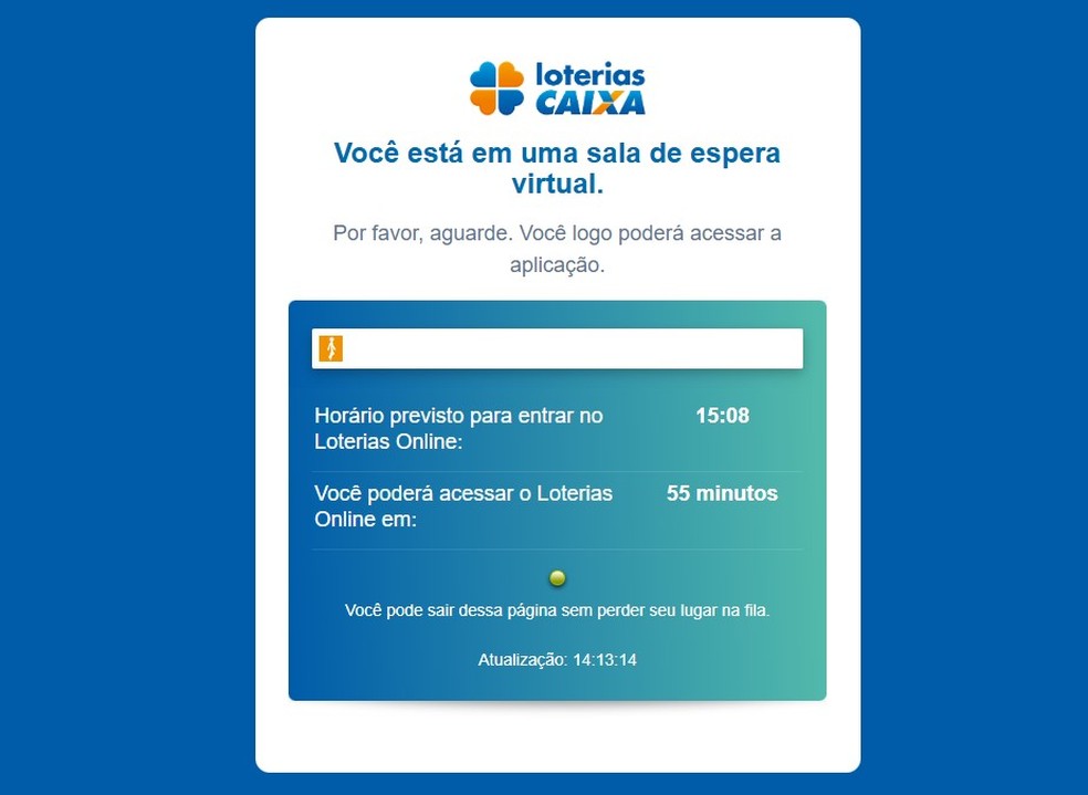 Fila de espera no site Loterias Caixa