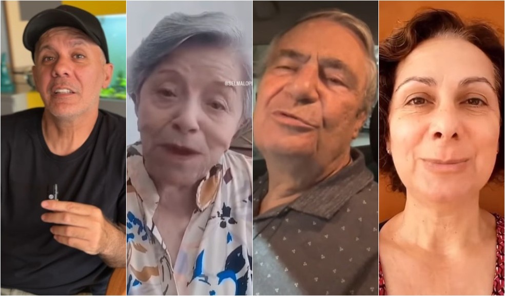 Os dubladores Wendel Bezerra, Selma Lopes, Gilberto Baroli e Christiane Monteiro em vídeos de apoio ao movimento Dublagem Viva — Foto: Reprodução/Instagram