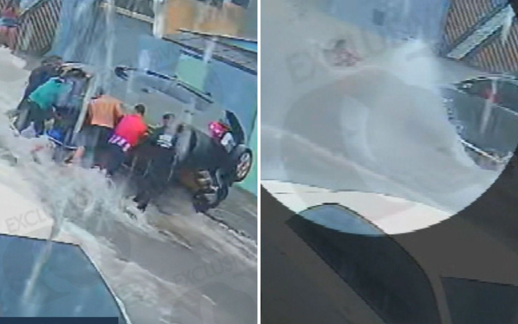 Vídeo mostra momento em que adolescente é levada por enxurrada e fica presa embaixo de carro 