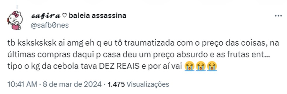 Usuária reclama do preço da cebola na rede social X — Foto: Reprodução