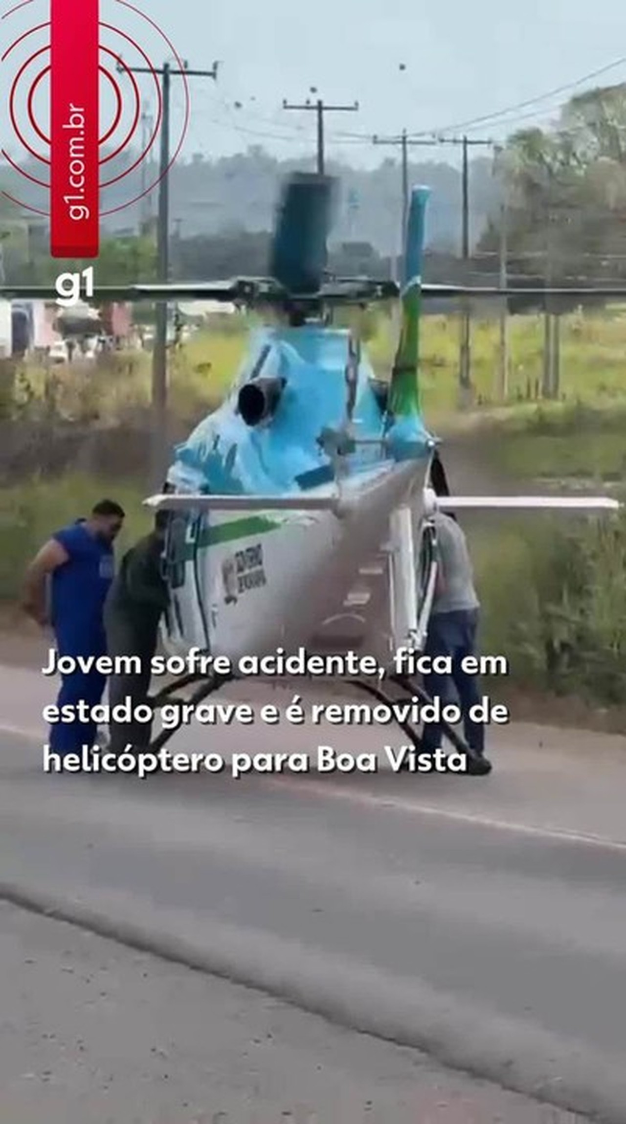 Jovem fica gravemente ferido em acidente no interior e é transferido de helicóptero para Boa Vista