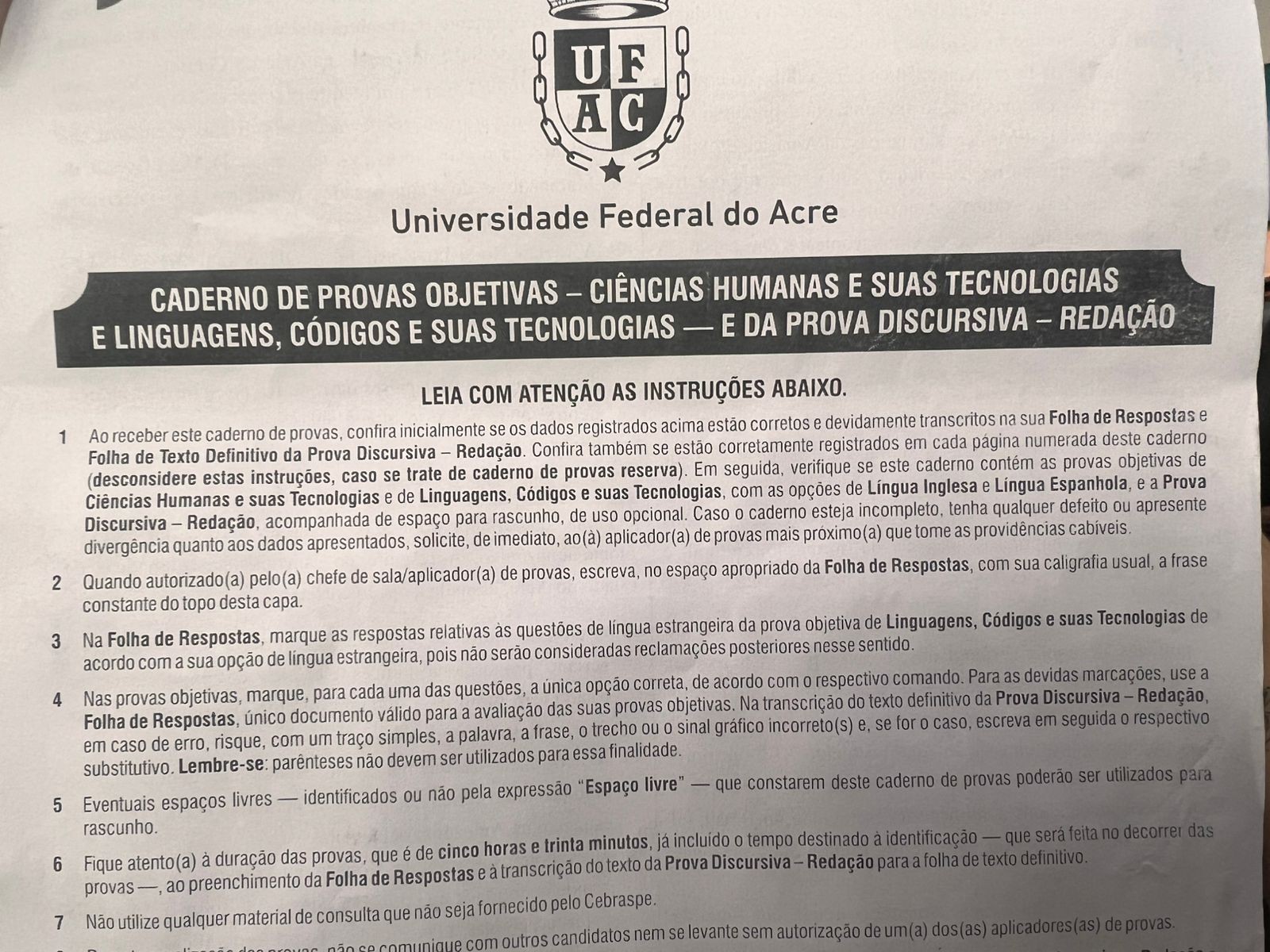 Vestibular de medicina da Ufac teve questões sobre Chico Mendes, Tratado de Petrópolis e Censo do IBGE no 1º dia