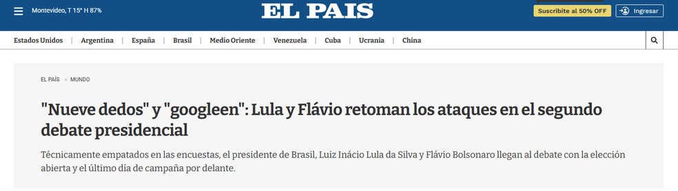 Como a imprensa internacional repercutiu o último debate entre Flávio e Lula — Foto: Reprodução/El País — Uruguai