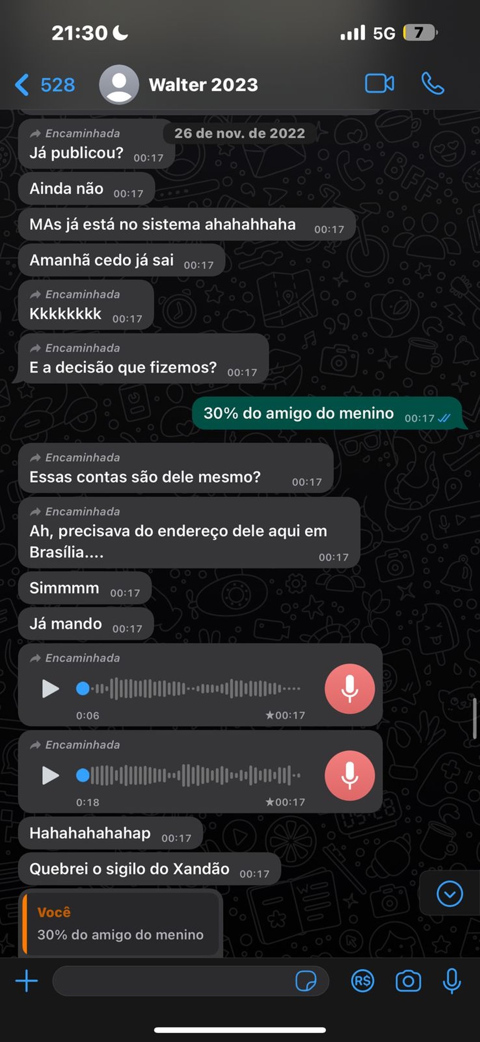 Veja o print da conversa entre o hacker e o amigo — Foto: Arquivo pessoal