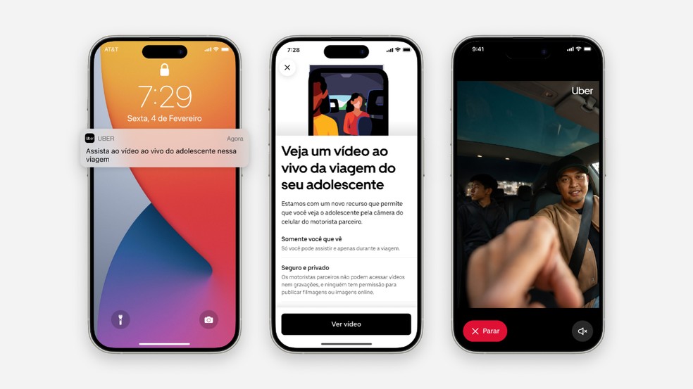 Transmissão de vídeo ao vivo em viagens da Uber para adolescentes — Foto: Divulgação/Uber