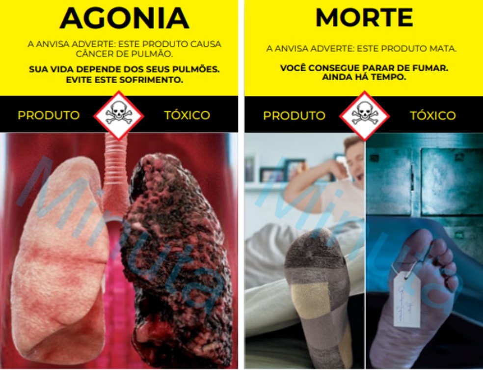 Novas imagens e mensagens propostas pela Anvisa ressaltam os efeitos nocivos do tabaco. — Foto: Reprodução/Anvisa