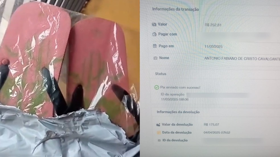 Pai compra berço para o filho pela internet mas recebe par de chinelos no Ceará. — Foto: Reprodução