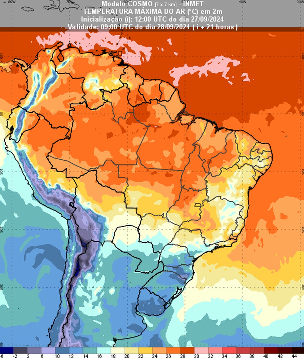 Veja como ficam as temperaturas neste sábado. — Foto: Inmet