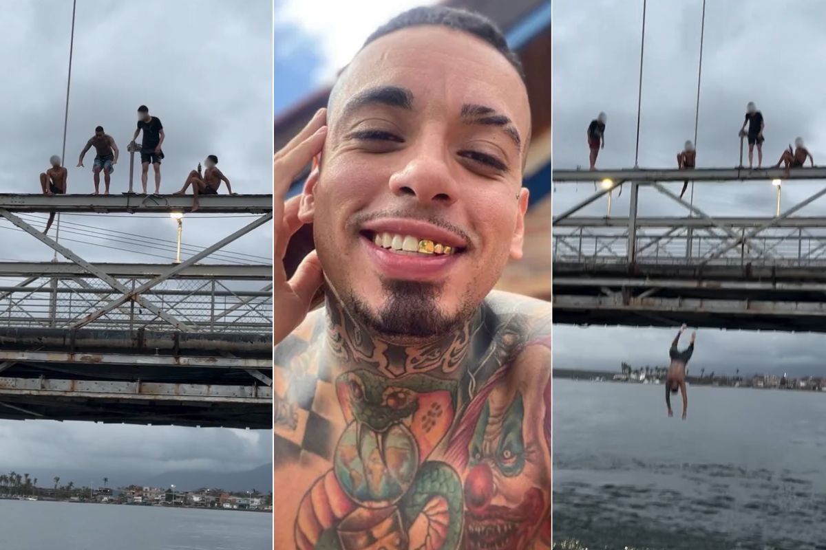 MC Kauan faz sinal da cruz e viraliza ao pular da primeira ponte suspensa do Brasil; VÍDEO