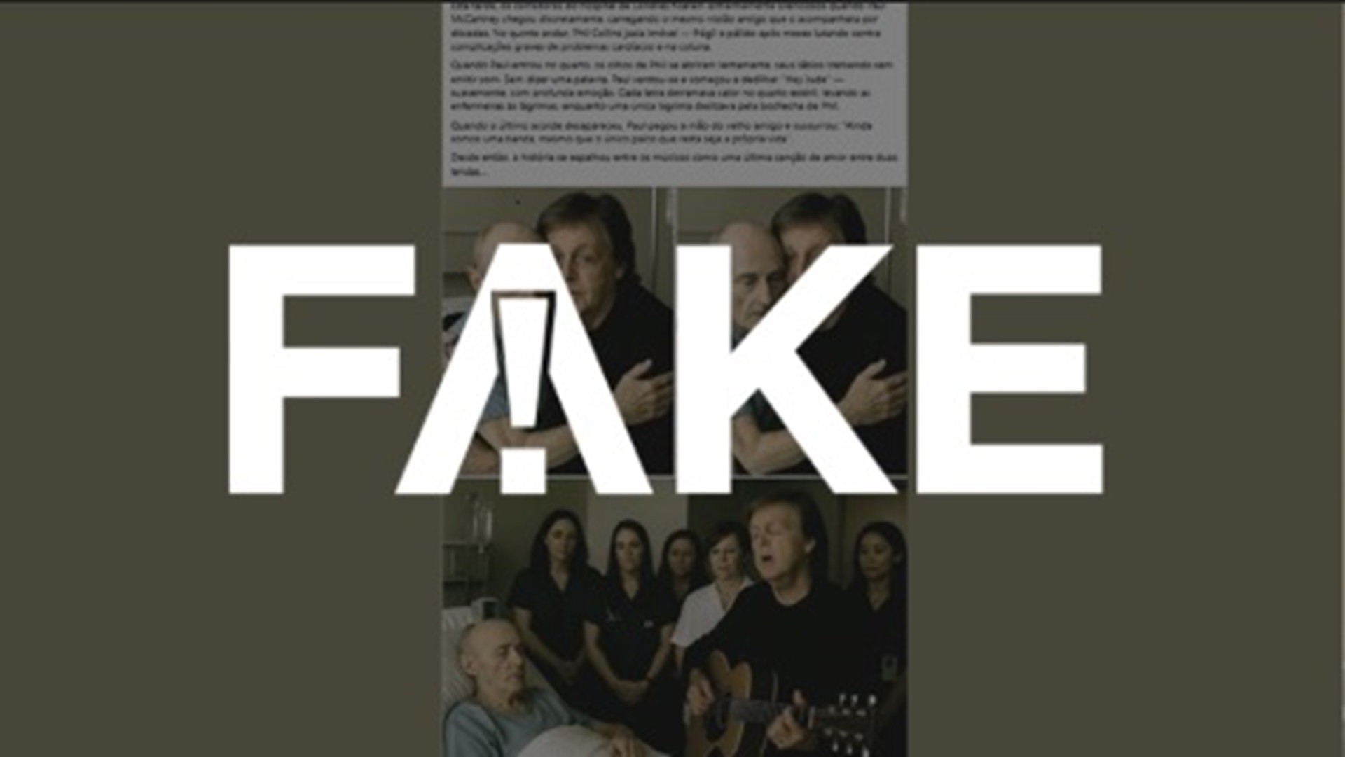 É #FAKE que fotos mostrem Paul McCartney visitando Phil Collins em hospital; imagens foram criadas com inteligência artificial