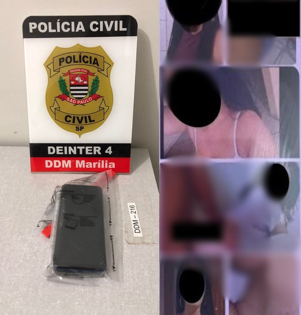 Polícia apreendeu celular de suspeito de compartilhar "falsos nudes" em Marília — Foto: Polícia Civil/Divulgação