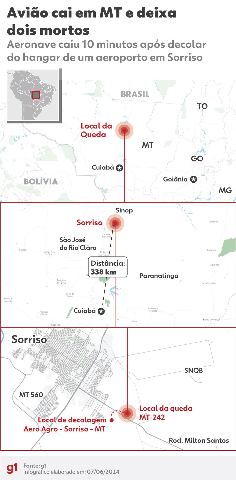 Mapa mostra local da queda da aeronave — Foto: Arte g1