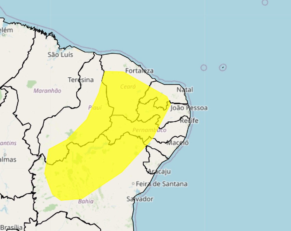 Alerta atinge cidades do RN — Foto: Inmet