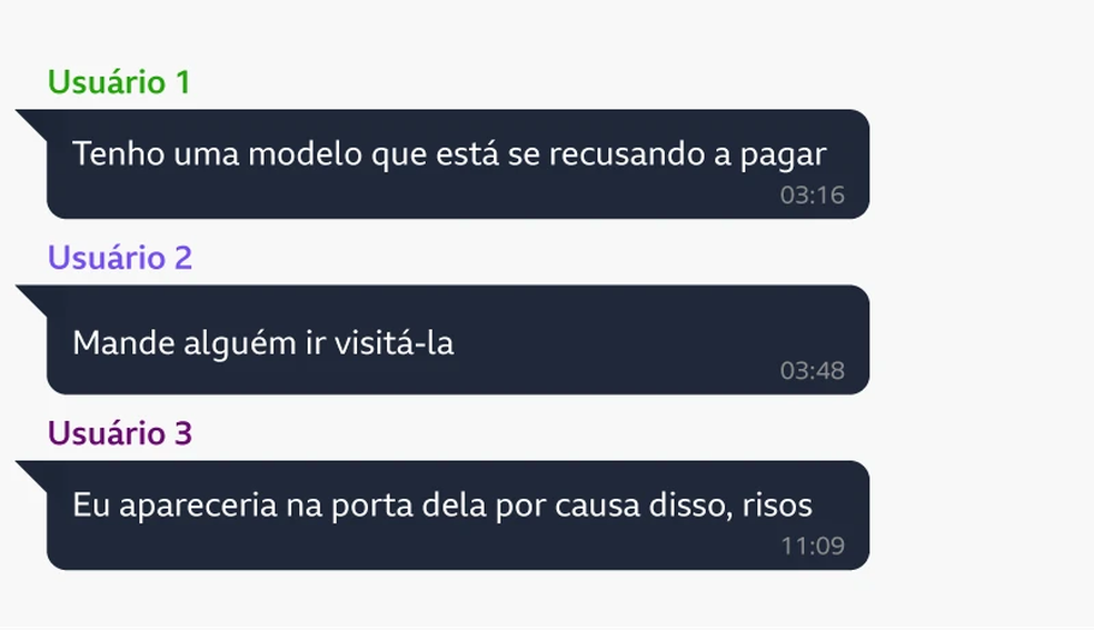 A BBC encontrou conversas como esta no Telegram — Foto: BBC