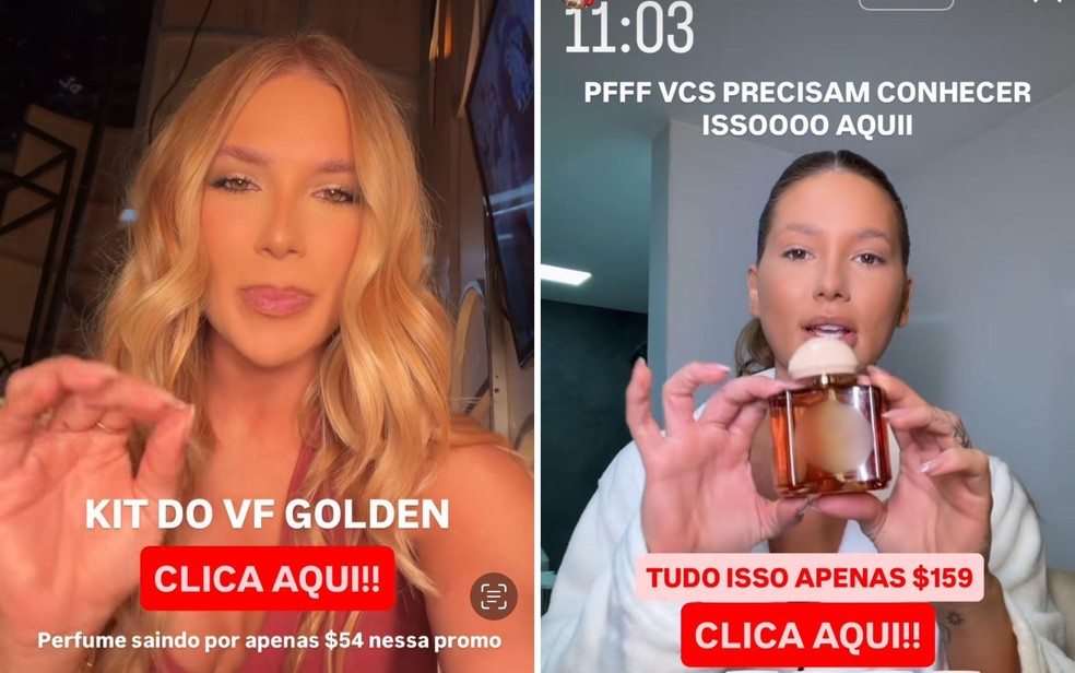 Virginia fazendo divulgação dos valores promocionais de perfumes da WePink — Foto: Divulgação/MP-GO