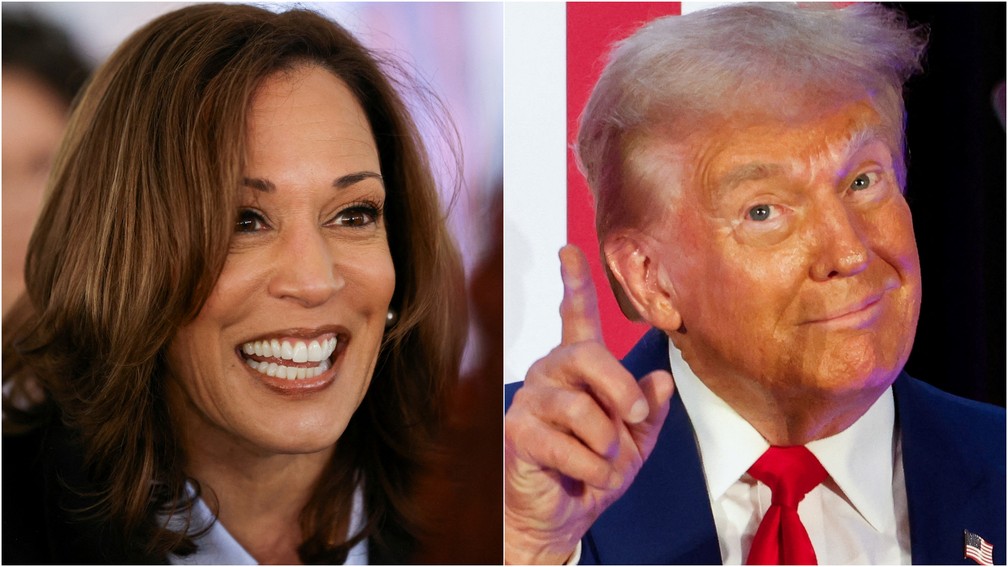 Democrata Kamala Harris e republicano Donald Trump. — Foto: Reuters