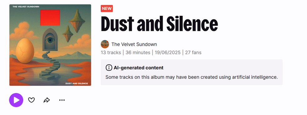 Notificação no Deezer sobre a banda The Velvet Sundown — Foto: Reprodução