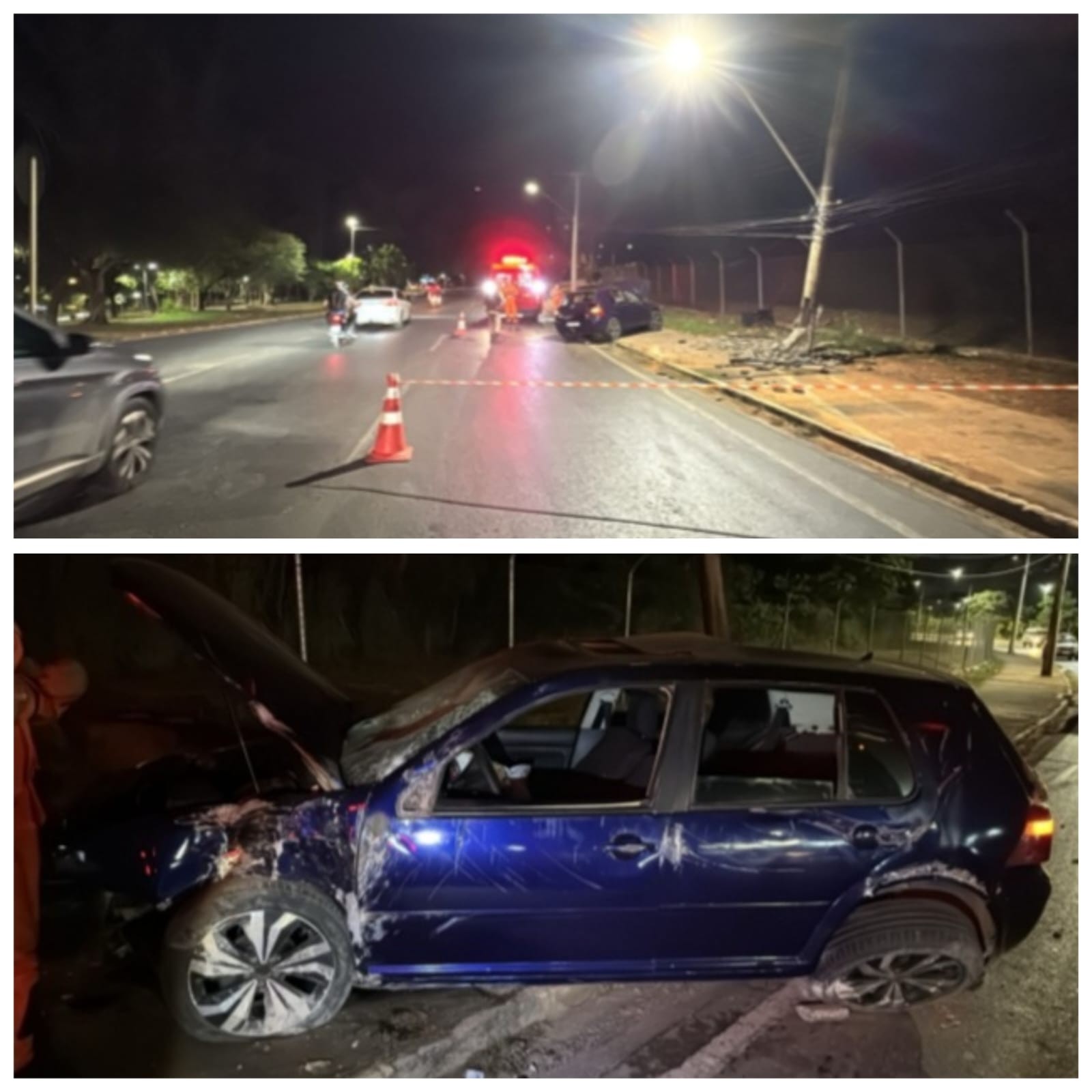 Carro bate em poste e é deixado abandonado em avenida de Montes Claros