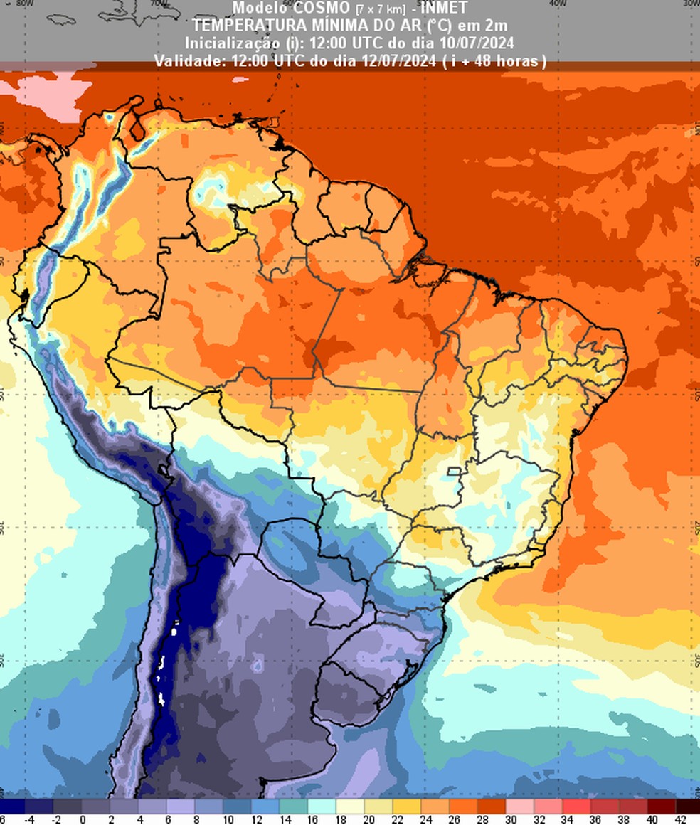 Nova frente fria deve trazer frio para o Centro-Sul do país. — Foto: Inmet