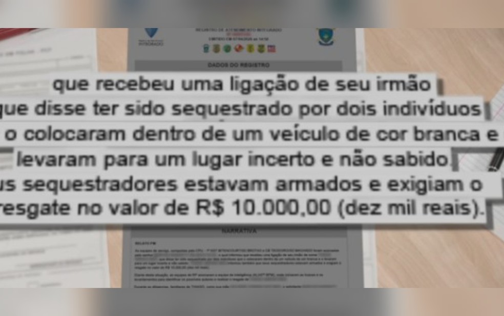 Segundo a denúncia. Thiago pediu R$ 10 mil fingindo ser o sequestrador — Foto: Reprodução/TV Anhanguera