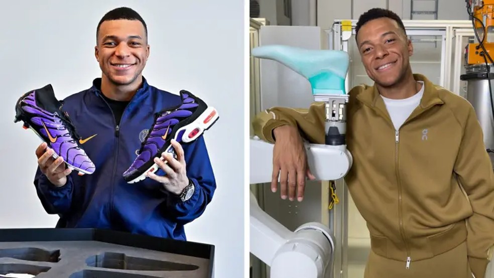Em setembro, Mbappé encerrou uma parceria de 20 anos com a Nike para se juntar à marca suíça On. — Foto: PSG via Getty Images/On/BBC