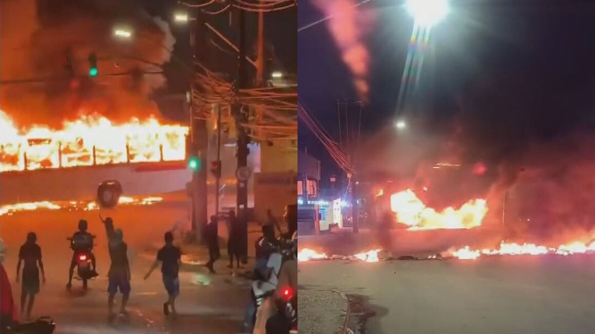 Ônibus fica destruído após ser incendiado em protesto no Recife; VÍDEO