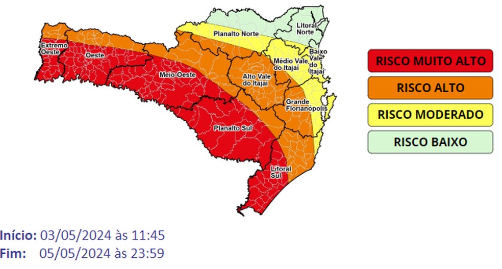 Mapa da Defesa Civil mostra áreas com mais risco para deslizamentos — Foto: Defesa Civil/Divulgação
