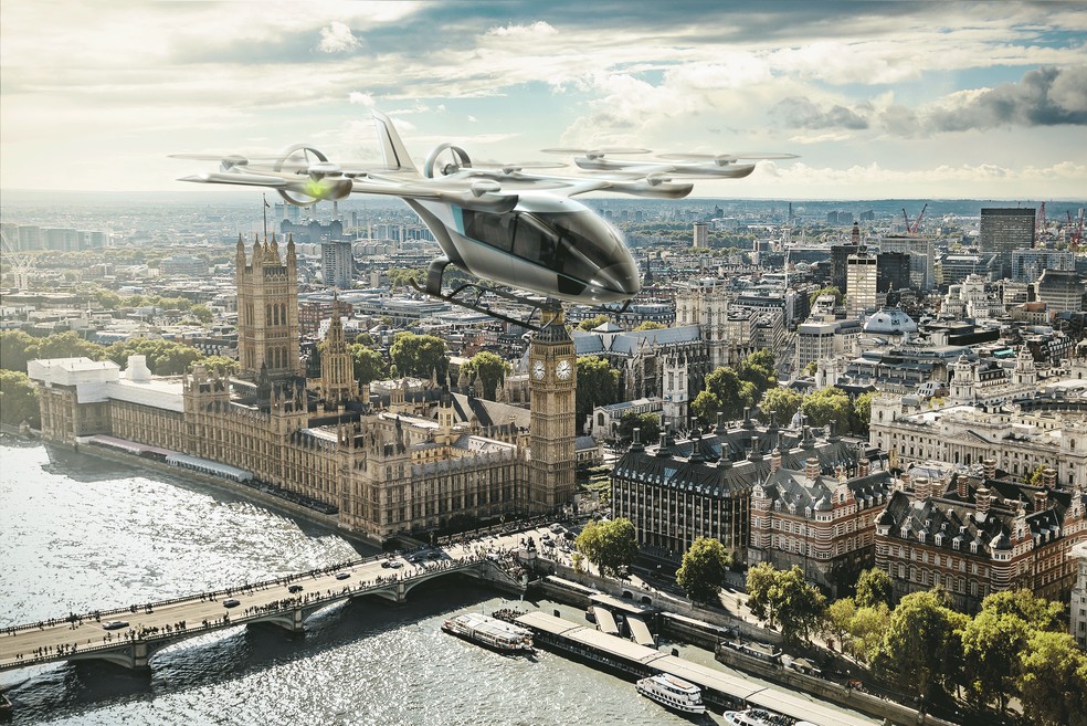 Modelo de 'carro voador' da Embrear foi apresentado na Inglaterra — Foto: Divulgação