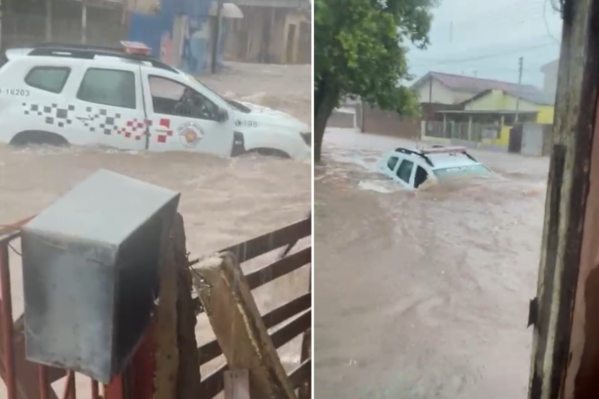 VÍDEO: forte chuva causa alagamentos no oeste paulista; viatura da PM é arrastada pela água em Martinópolis