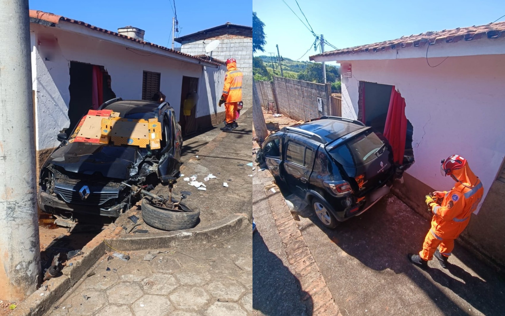Casal fica ferido após bater carro em poste e atingir casa em Serrania; veja outros acidentes