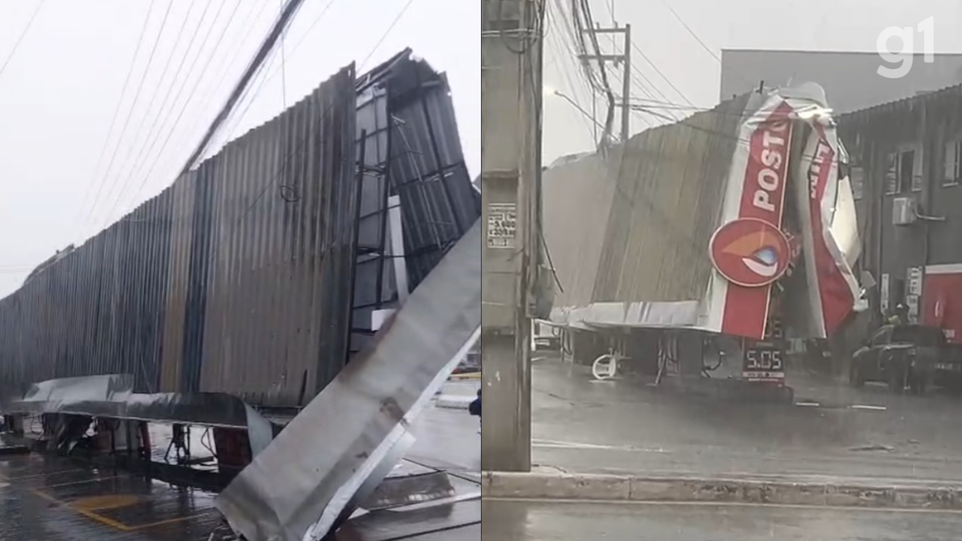 Teto de posto de gasolina desaba durante forte chuva em São Luís