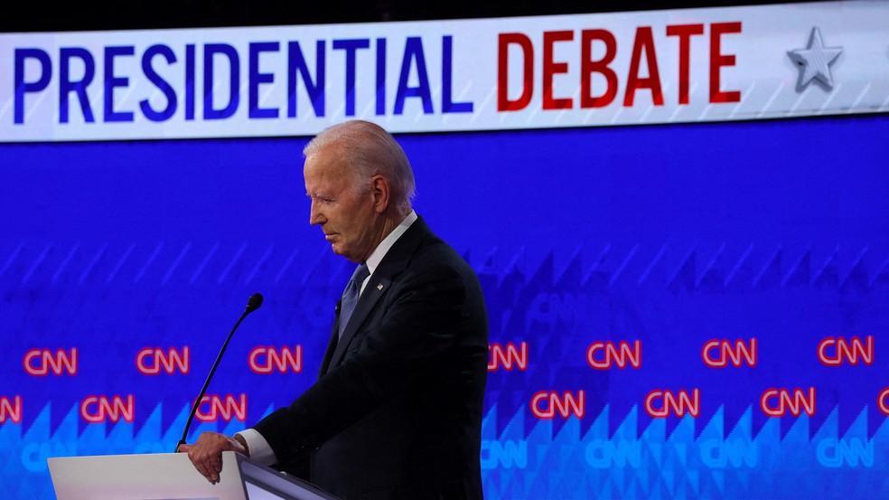 Joe Biden em debate presidencial, nos Estados Unidos, em 27 de junho de 2024 — Foto: REUTERS/Brian Snyder