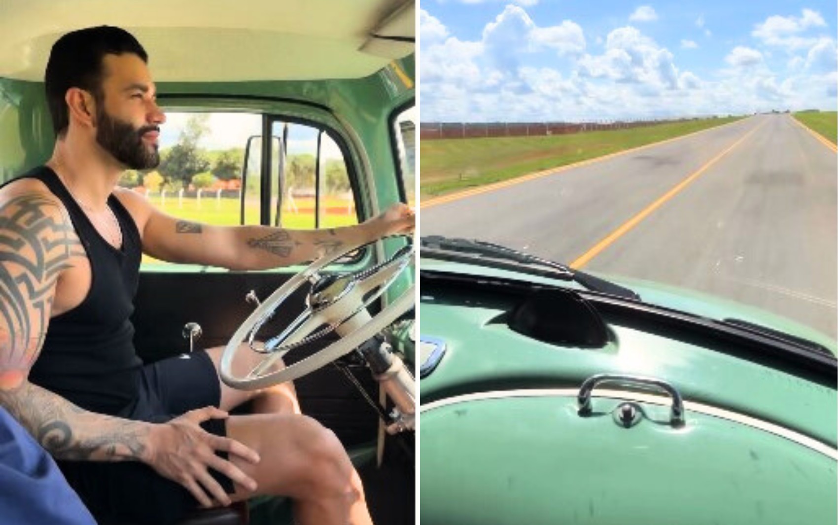 Gusttavo Lima diverte filhos com passeio em caminhão antigo; vídeo 