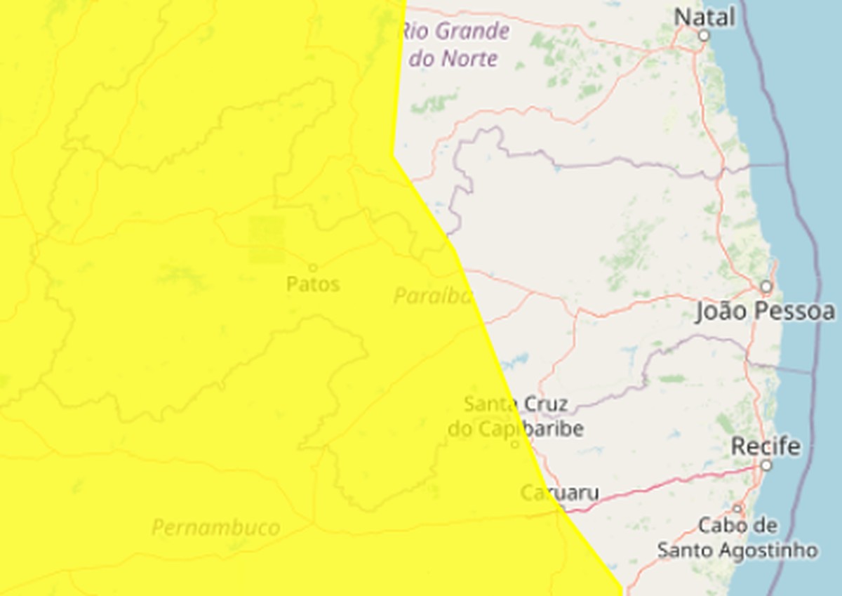 Inmet emite alerta de perigo potencial de chuvas intensas para municípios da Paraíba