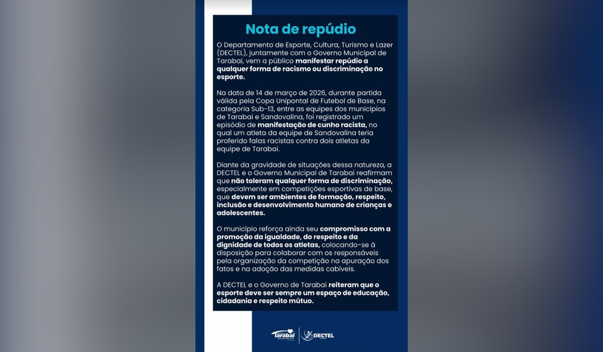 Criança é vítima de injúria racial durante partida de futebol no interior de SP