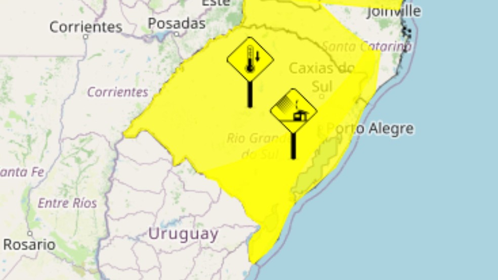 Massa de ar frio vai derrubar as temperaturas no RS e pode provocar geada; Inmet emite aviso para declínio de temperatura — Foto: Inmet/Reprodução