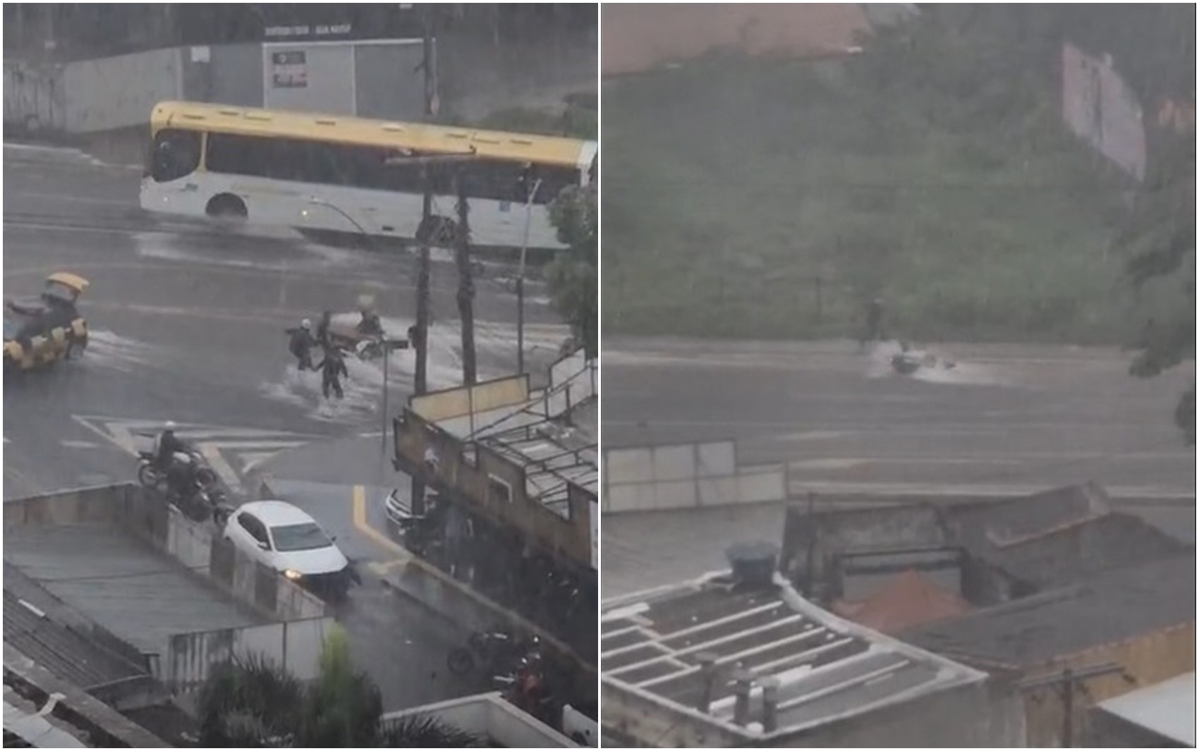 VÃdeo mostra momento em que moto é levada e entregador por aplicativo é arrastado pela enxurrada em Goiânia